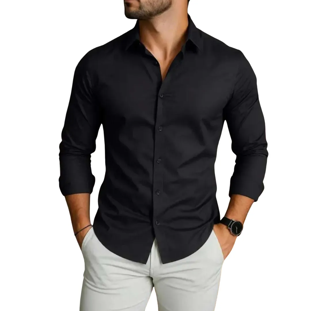 FATTY MOOUSE Men Slim Fit Solid Spread Collar Casual Shirt in Solid Color – Stylish Full Sleeve Casual Wear for Men