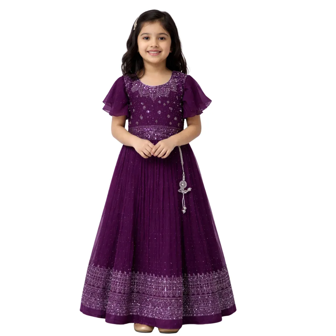 UNIQUEZONE Girls Maxi Full Length Festive Wedding Dress for Kids in Elegant Party Wear Design