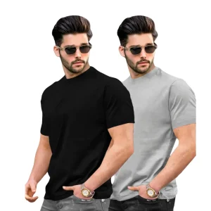 TRIPR Pack of 2 Men Solid Round Neck Cotton Blend T-Shirt in Black and Grey – Comfortable Casual Wear for Men
