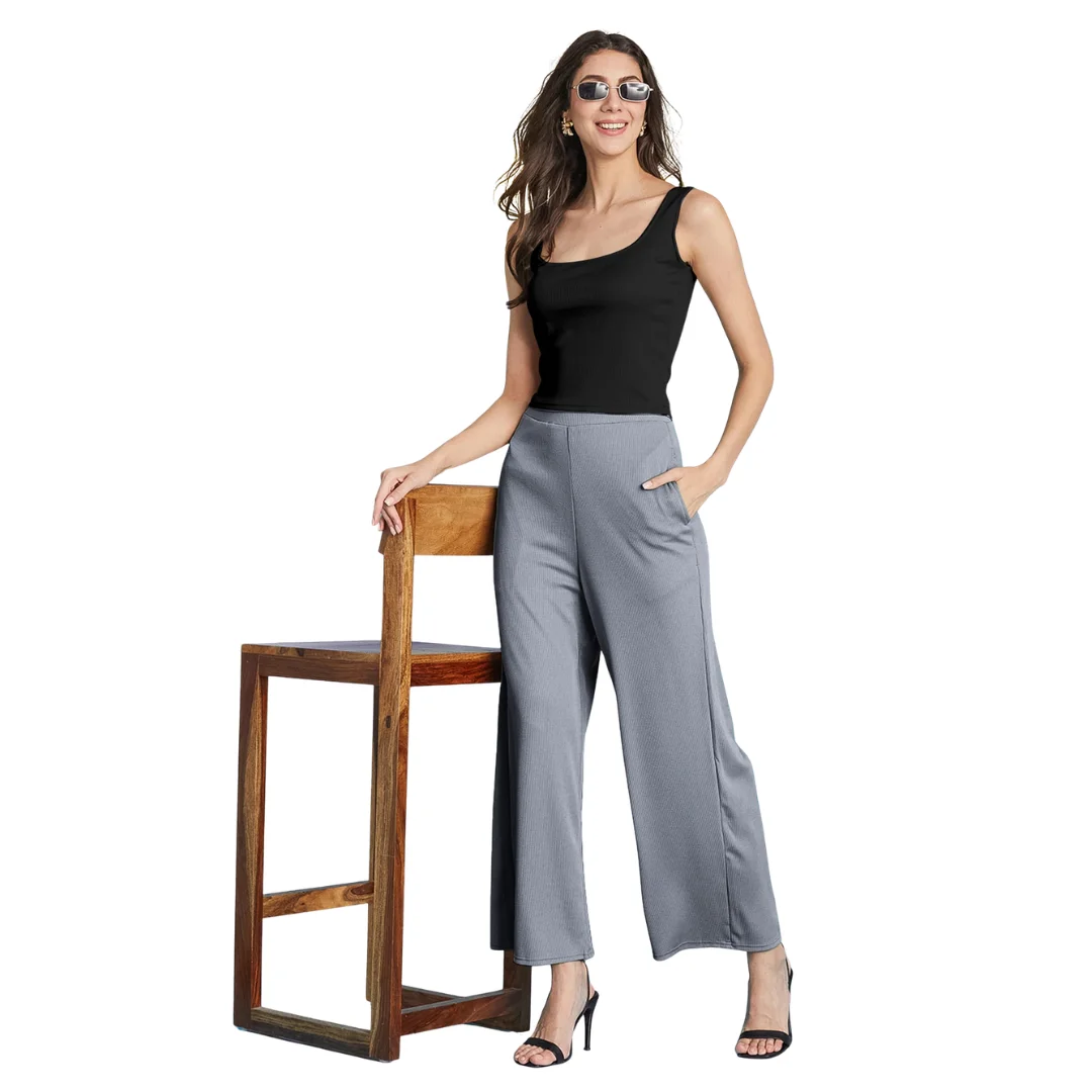 Selvia Women's Relaxed Beige Lycra Blend Trousers with a comfortable fit and stylish design for everyday wear.