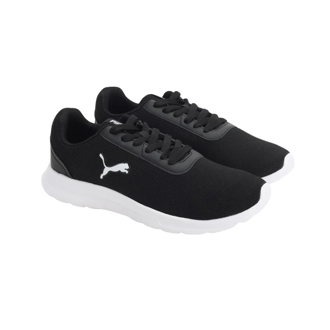 PUMA Bridge Comfort Sneakers for Men in Black featuring a lightweight design, cushioned sole, and lace-up closure for everyday comfort.