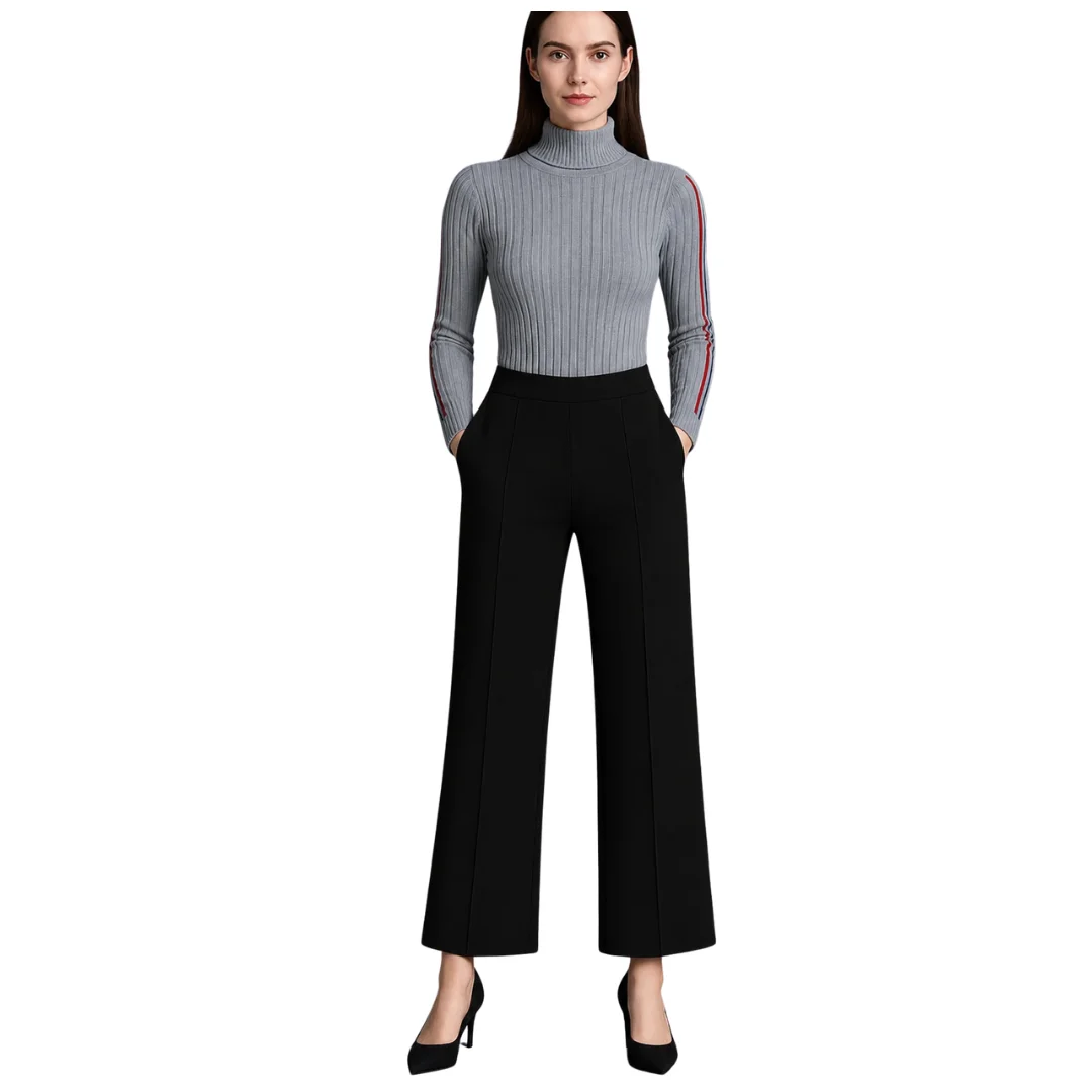 Gheiebvdo Women's Straight Fit Black Viscose Rayon Trousers with a comfortable fit and elegant design for everyday wear.
